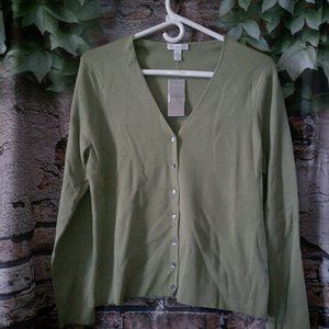 Silk Blend Green Long Sleeve Button Down Cardigan